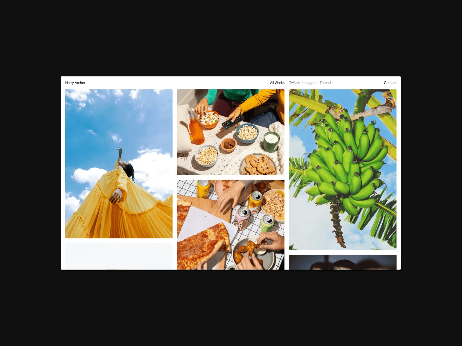 The Archer homepage photo grid in a browser window