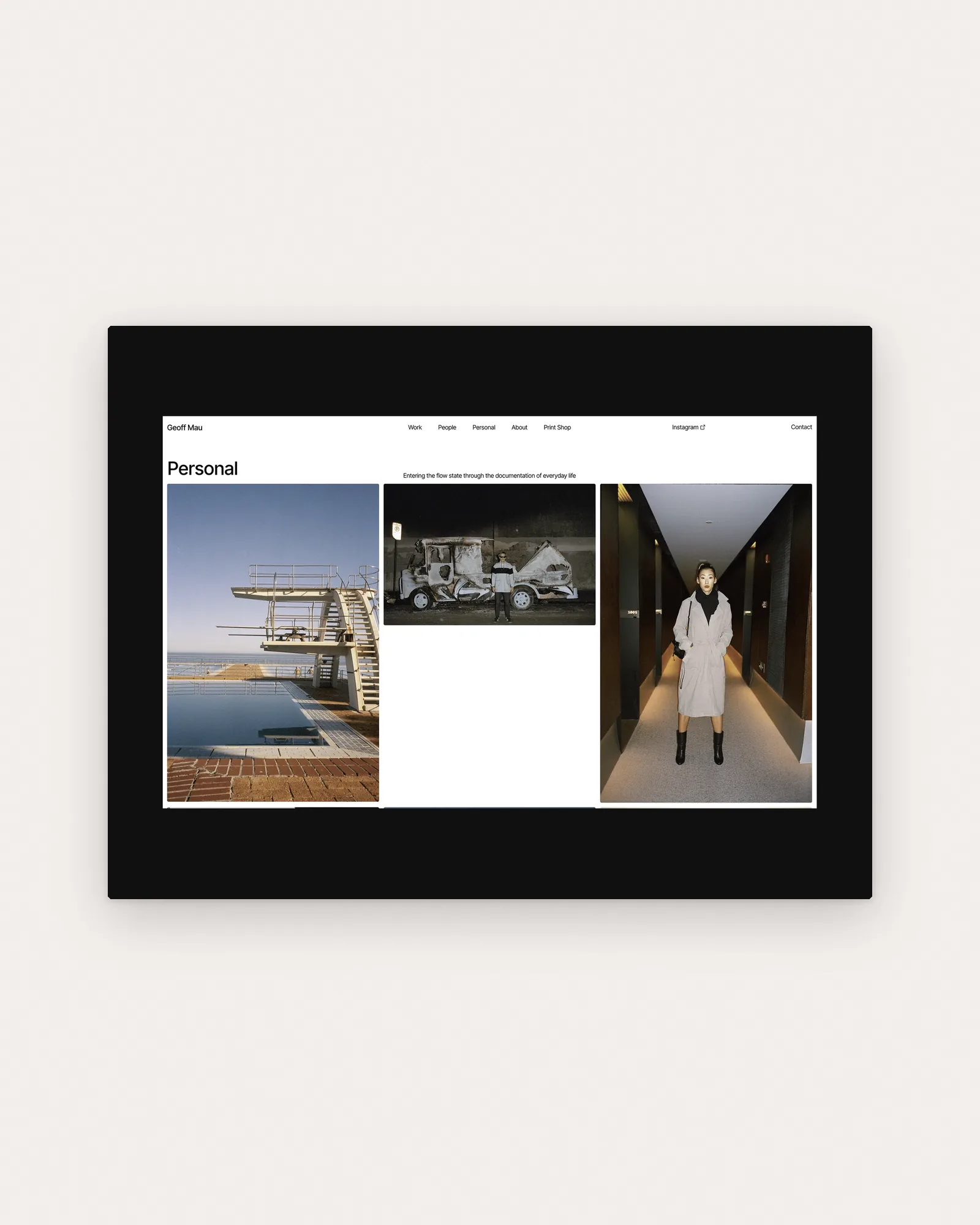 Geoff Mau's Personal page, "Entering the flow state through the documentation of everyday life", with film photos, on paper