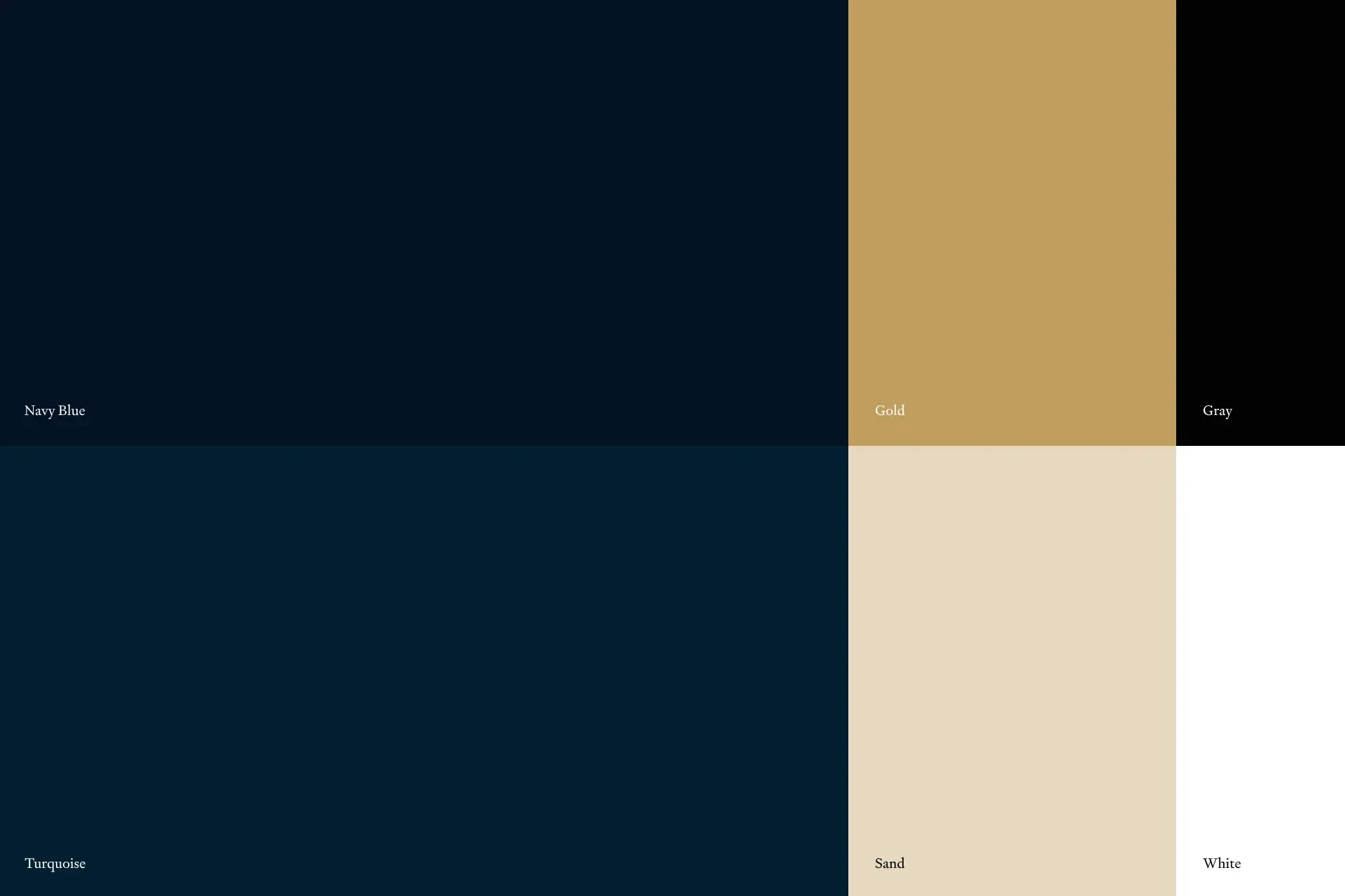 The ceremony palette on paper: navy blue, turquoise, gold, sand, grey and white