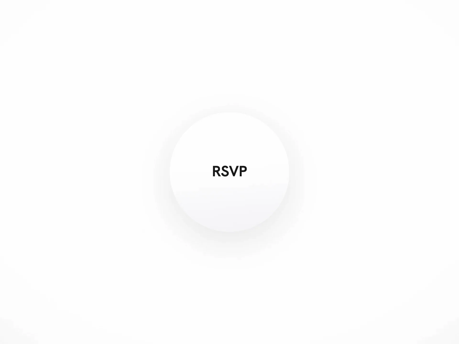 A white round RSVP button on a pale grey background