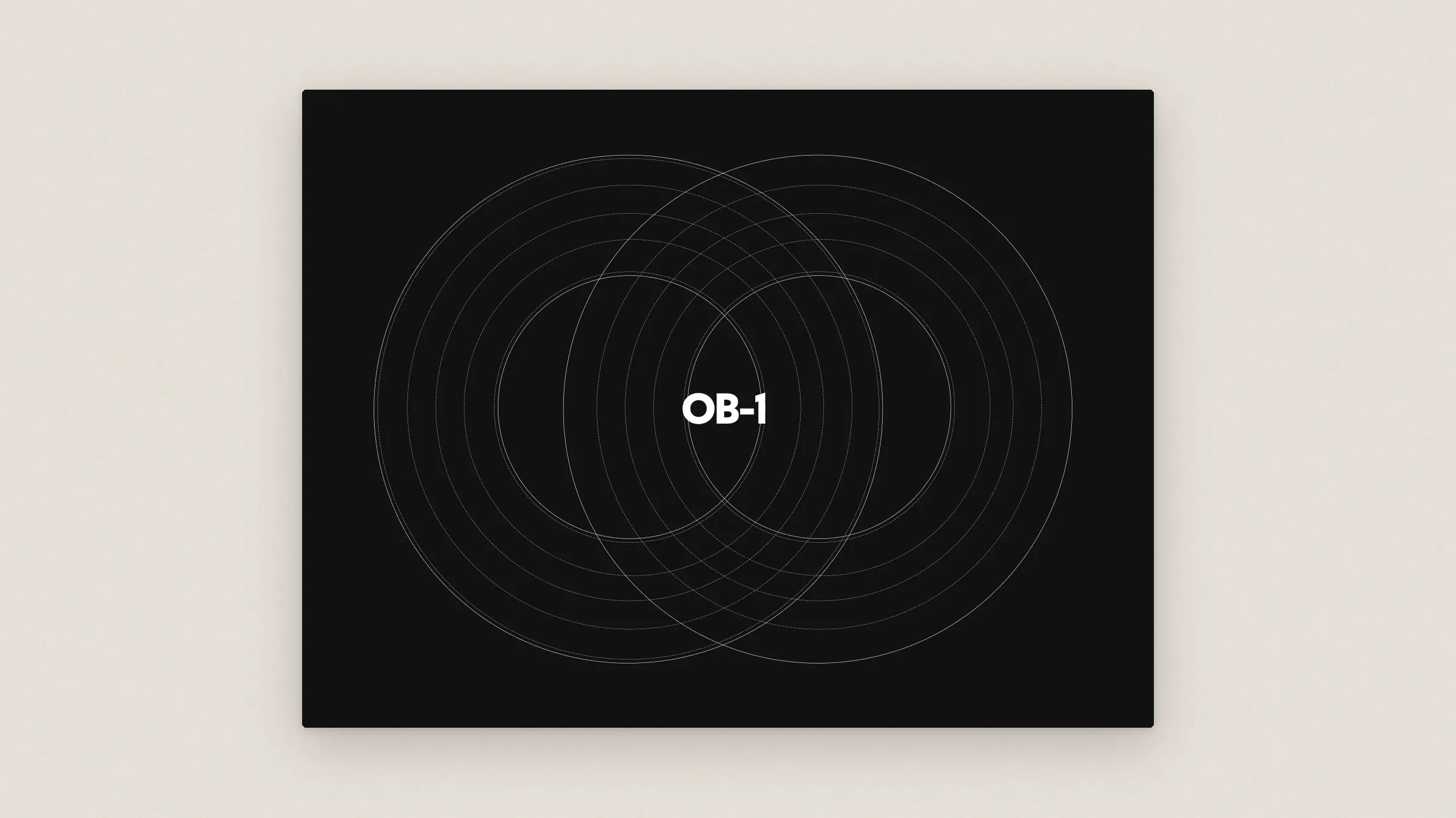 The white OB-1 wordmark inside thin overlapping circles on near-black, set on stone