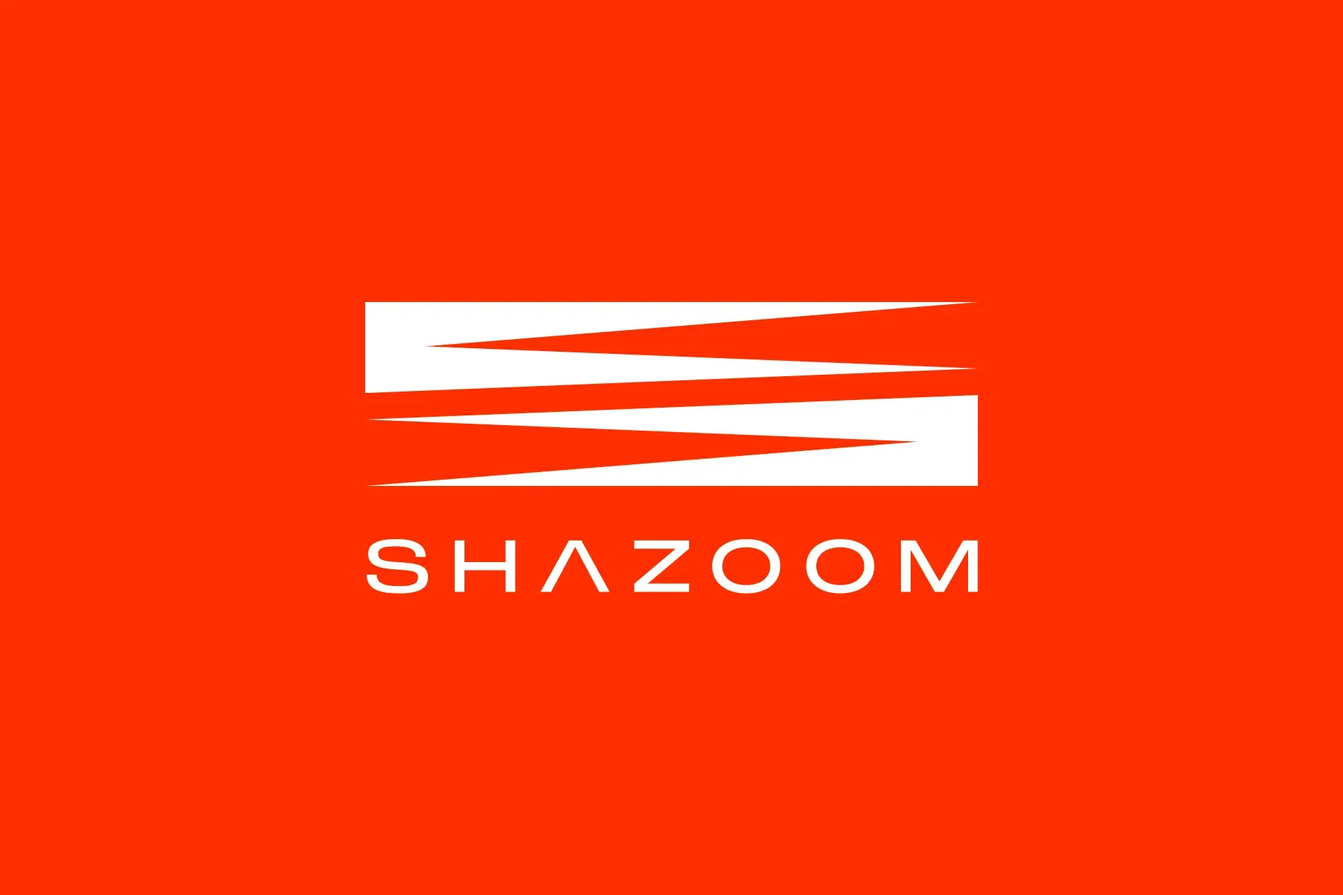 The white Shazoom logo reversed out of Shazoom Red, #FF2E00